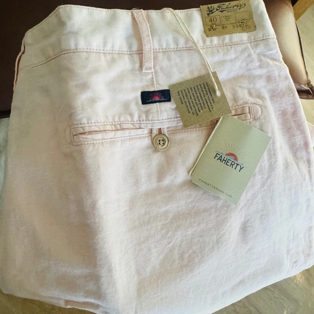 Faherty Malibu Linen &‎ Cotton Chino Shorts, Size 40 Waist, Summer Pink, NWT